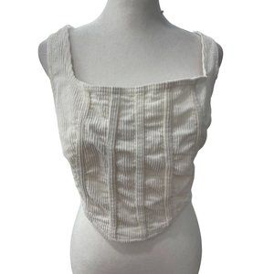 Pretty Little Thing White Corduroy Zip Back Crop Top